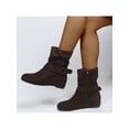 thumbnail image 4 of Woobling Ladies Winter Boot Buckle Strap Casual Shoes Side Zip Boots Slouch Womens Faux Suede Mid Calf Brown 9, 4 of 7