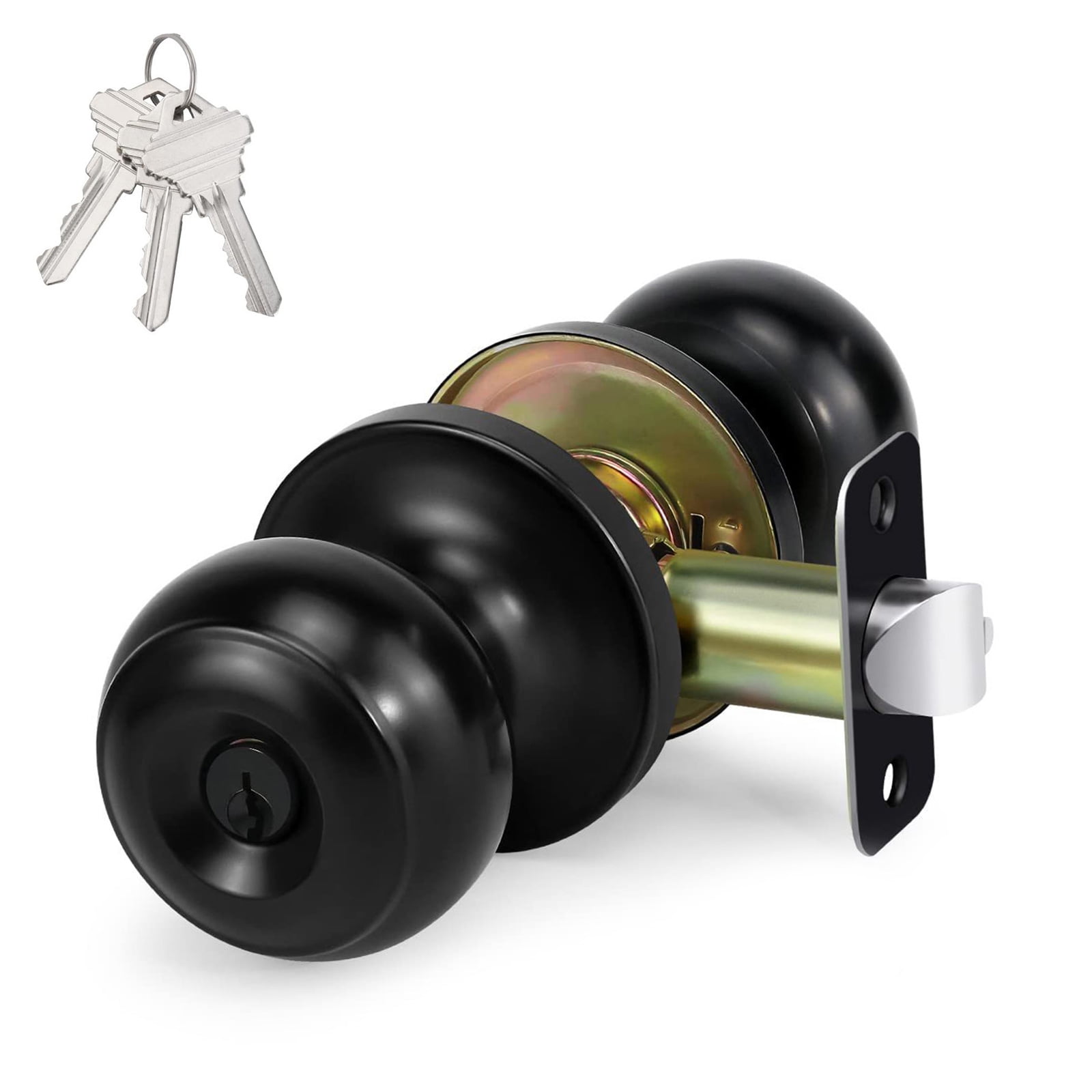 Round Door Knobs Knobset Zincs Alloy Rotation Round Door Knobset Handle Round Shaped Entrance Lock Doorknob Easy to Use