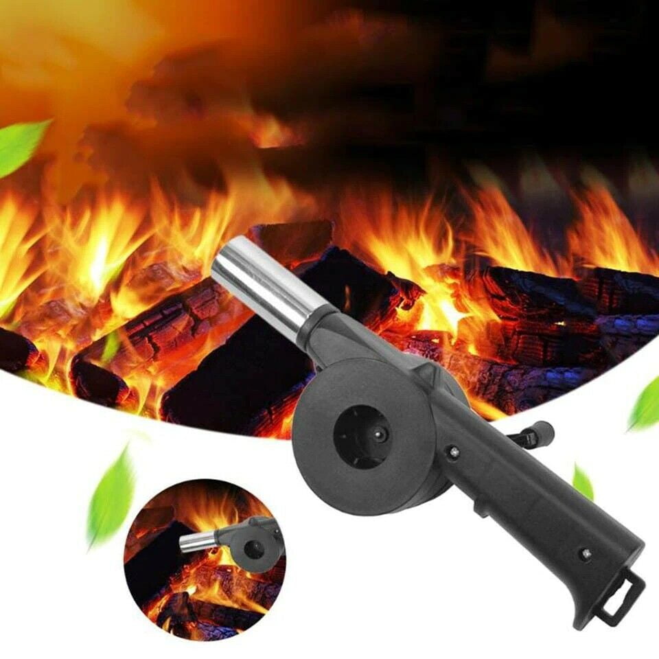 BBQ Grill Air Blower fan Gun Bellows Barbecue Fire Outdoor Camping Flame Light 