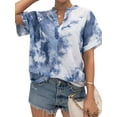 thumbnail image 3 of Xuanfei Women Tie-Dyed V Neck Cuffed Short Sleeve Curved Hem Pullover Blouse, 3 of 7