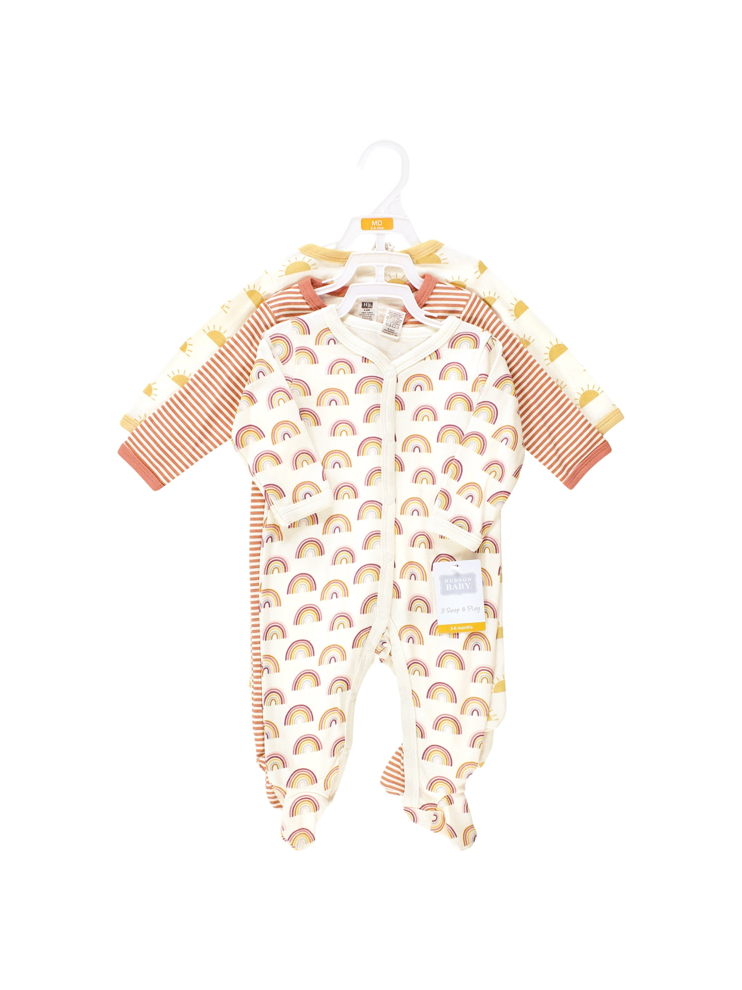 Hudson Baby Long Sleeve Sleep and Play, 3-Pack, Newborn-9 Months