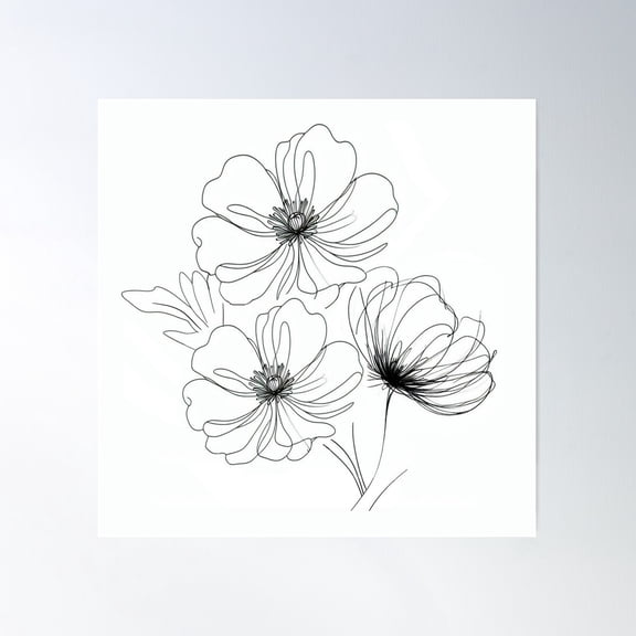 Flowers-Line Drawing Poster Wall Art, Modern Wall Decor For Living Room Bedroom, 16x16 UNFRAMED