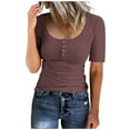 thumbnail image 2 of ZyeKqe Womens Tops Short Sleeve Shirts Scoop Neck Button up Blouses Ribbed Knit Slim Fitted Tight T Shirts, 2 of 5