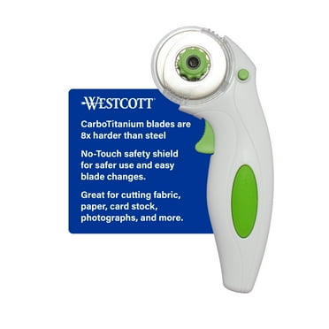 Westcott 45mm Rotary Fabric Cutter, Carbo Titanium Blade, Green and White, Craft & Sewing Tool, 1-Count