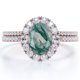 thumbnail image 1 of JeenMata Anillo de Bodas con Diseño Pavé Ágata Verde Musgo Opaca Natural de 2 Quilates en Forma de Huevo: Conjunto de Anillos de Boda con Halo: Baño de Oro Rosa de 18 K sobre Plata, 1 of 6