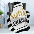 thumbnail image 4 of Saying Soft Flannel Fleece Throw Blanket, Vintage Hand Drawn Lettering Design with Monochrome Stripes Background, Cozy Plush for Indoor and Outdoor Use, 50" x 70", Yellow Black White, by Ambesonne, 4 of 5