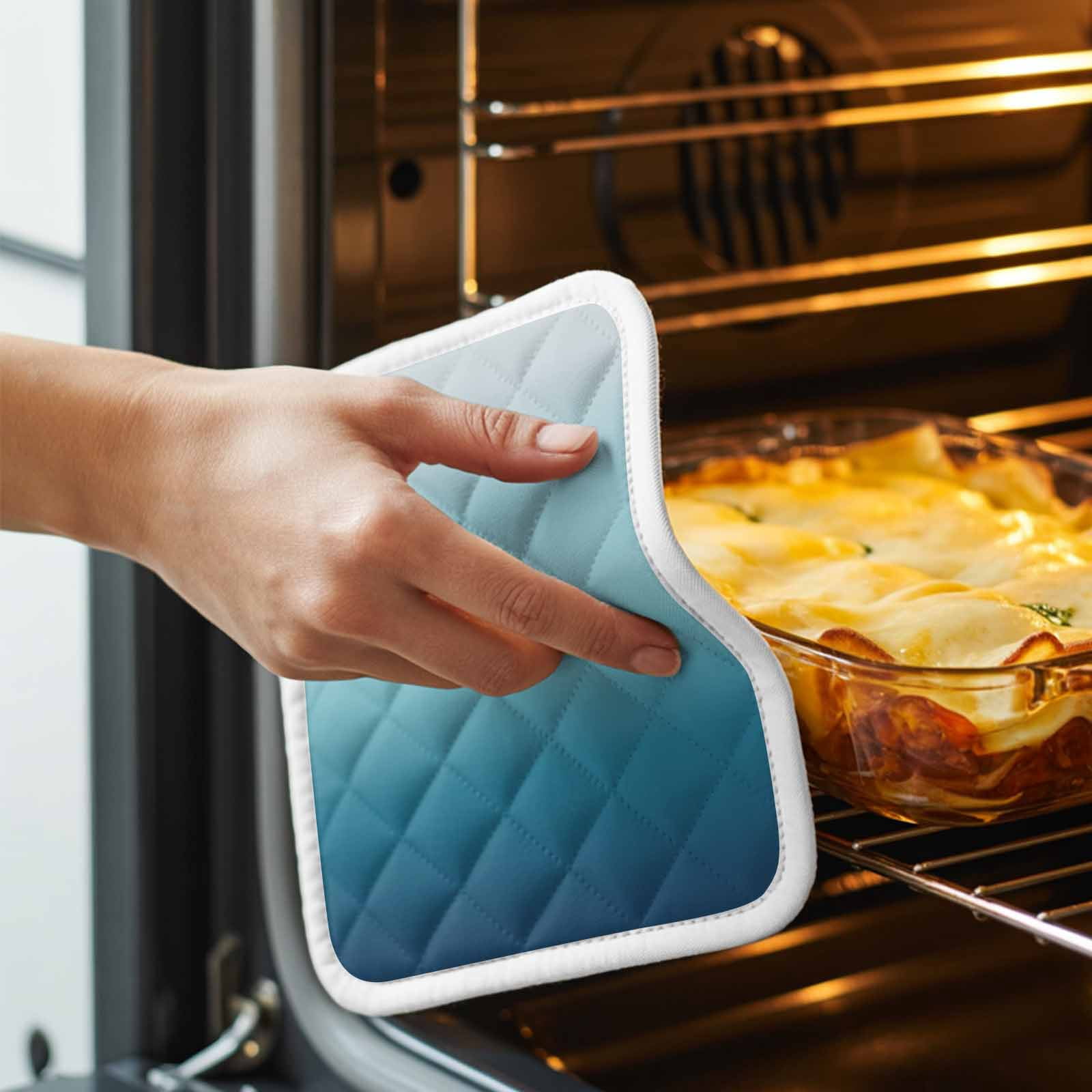 Navy Blue Ombre Pot Holders for Kitchen Heatproof Potholder, 4 Pack Teal White Gradient Modern Abstract Art Hot Pads Multipurpose Oven Pads Cloth Potholders Trivet for Cooking and Baking