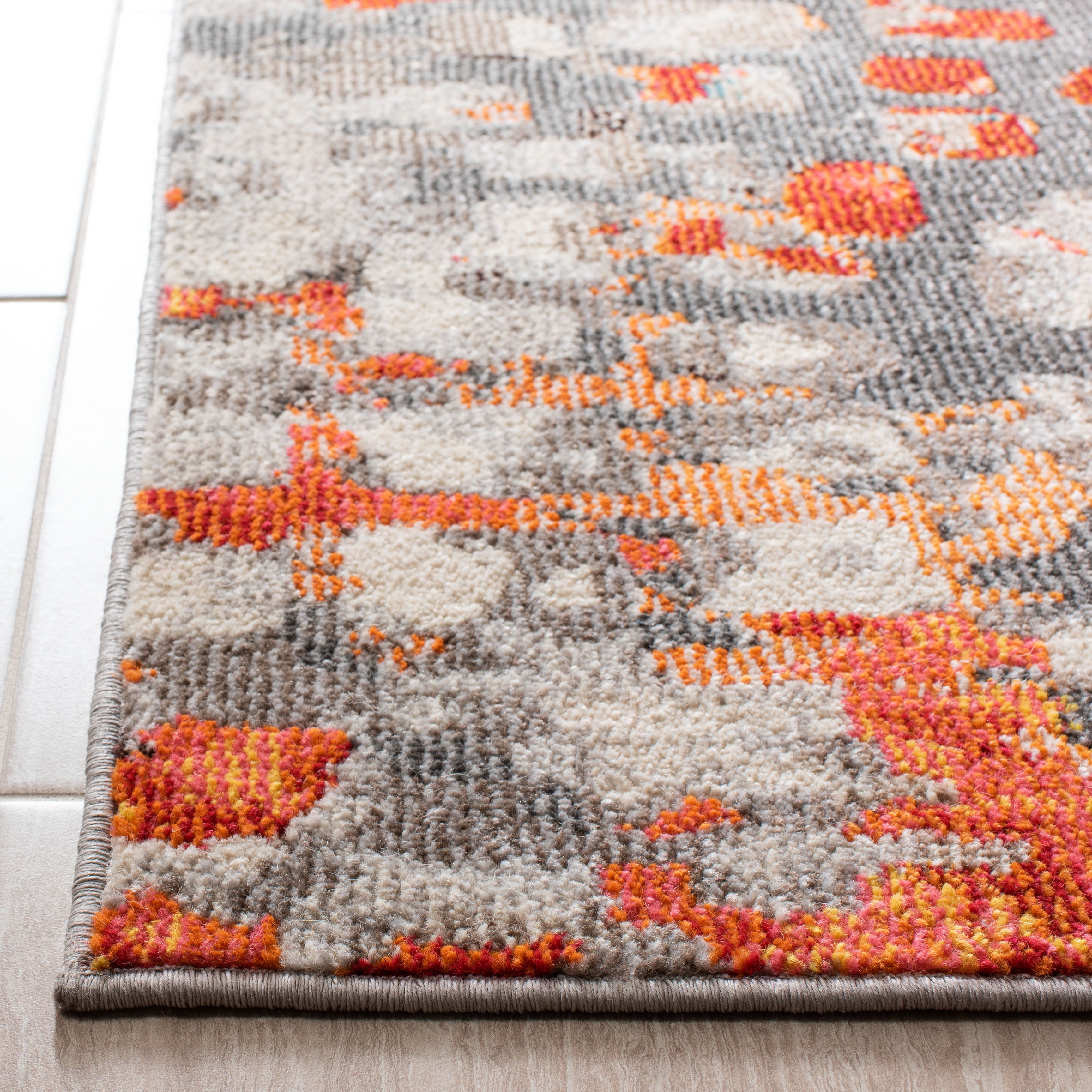 SAFAVIEH Madison Candelario Abstract Polka Dots Area Rug, Grey/Orange, 12' x 18'