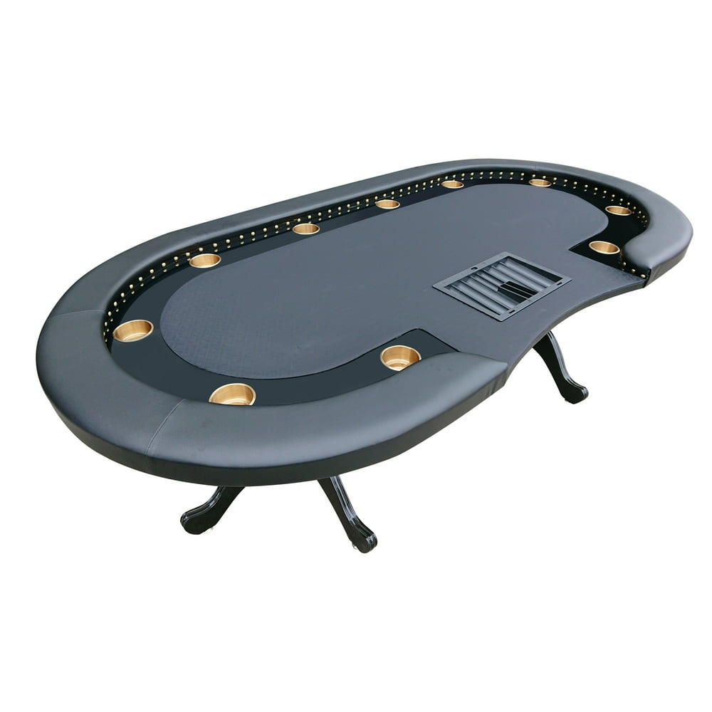 Poker Table for 10 Players 94 x 47 Inch Oval Rivet Black Speed Cloth
