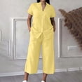 thumbnail image 6 of Women’s 2 Piece Outfit Set Button Short Sleeve Shirt and Drawstring Waist Cropped Wide Leg Capri Pants with Pockets, Light Weight for Daily‑Wear, Vacation and Shopping S-5XL Yellow, 6 of 6