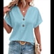 thumbnail image 1 of Tops Henley de Corta con Cuello en V para Mujer, Azul L, 1 of 6
