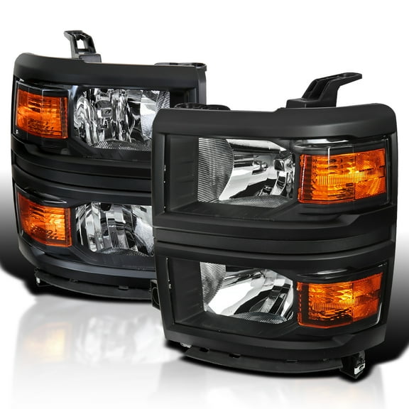 Spec-D Tuning Black Headlights with Black Trim Compatible with 2014-2015 Chevy Silverado 1500 Left   Right Pair Head Lights Lamp Assembly