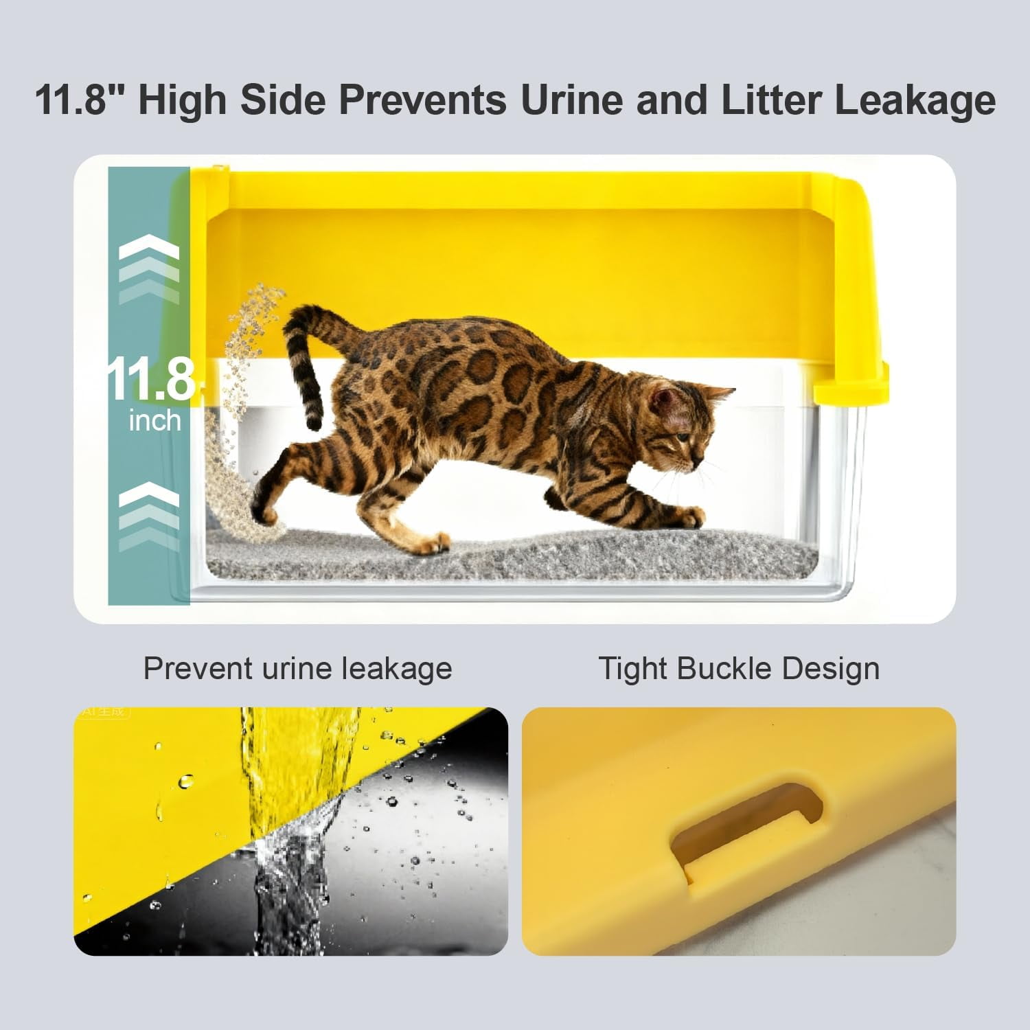 Stainless Steel Cat Litter Box, Open Top High-Sided Metal Litter Box with Scoop, Extra Large Litter Boxes for Kitty Kitten and Big Cats, Anti-Urine Leakage, Non-Sticky, Easy to Clean (Yellow)