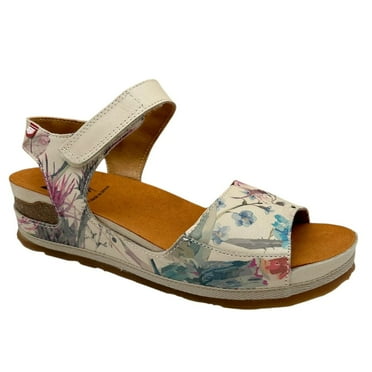 Onfoot Womens Open Toe Leather Sandals Size 7.5/38 Beige/Multicolor Floral Print