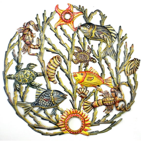 Painted Sea life Metal Wall Art Croix des Bouquets