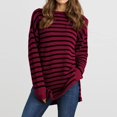 thumbnail image 5 of Baqcunre Womens Sweaters Women's Autumn And Winter Casual Loose Fitting Long Sleeved Round Neck Mid Length Hem With Split Stripe Patchwork Sweater Hoodies For Women Womens Fall Tops Red L, 5 of 7