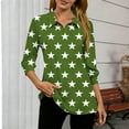 thumbnail image 3 of HomeDM 3/4 Sleeve Shirts for Women, Collared V Neck Dressy Pullover Tops Causal Loose Fit Work Blouses, Star Print - Green/M, 3 of 5