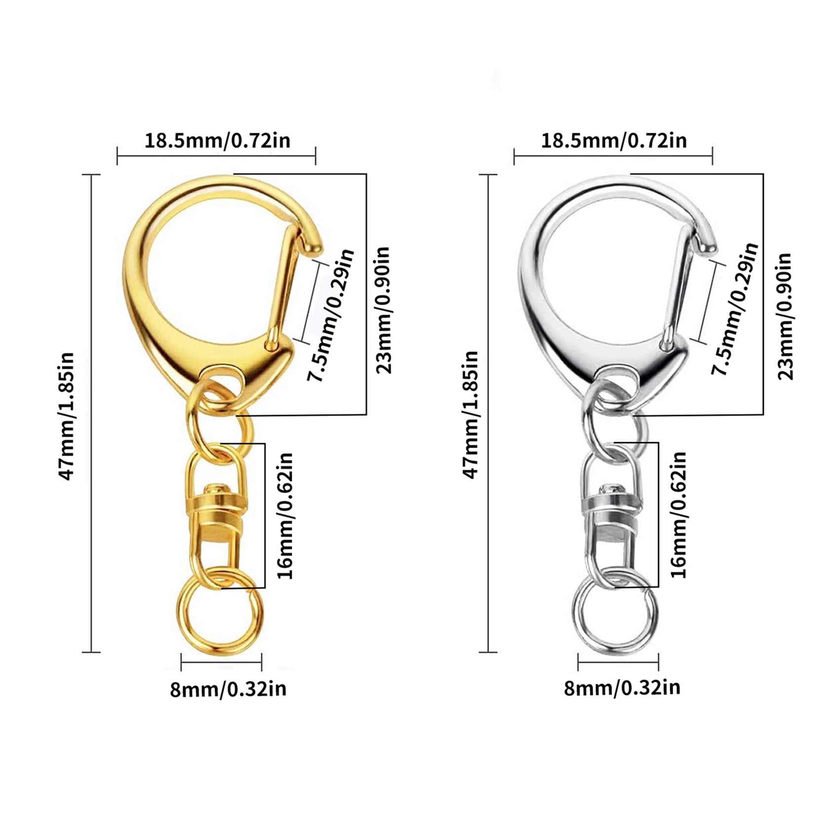 200 Piece D Hook Keychain Hardware with Jump Rings, Metal Split Key Ring Clips Chain for Craft Charm Making DIY