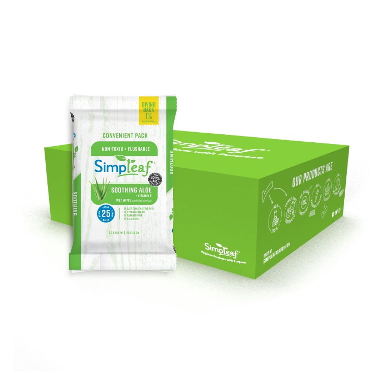 Simpleaf Flushable Wet Wipes | Eco- Friendly, Paraben & Alcohol Free | Hypoallergenic & Safe for Sensitive Skin | Soothing Aloe Vera & Vitamin E Formula | (25-Count) 16 Pack - Bundle and Save
