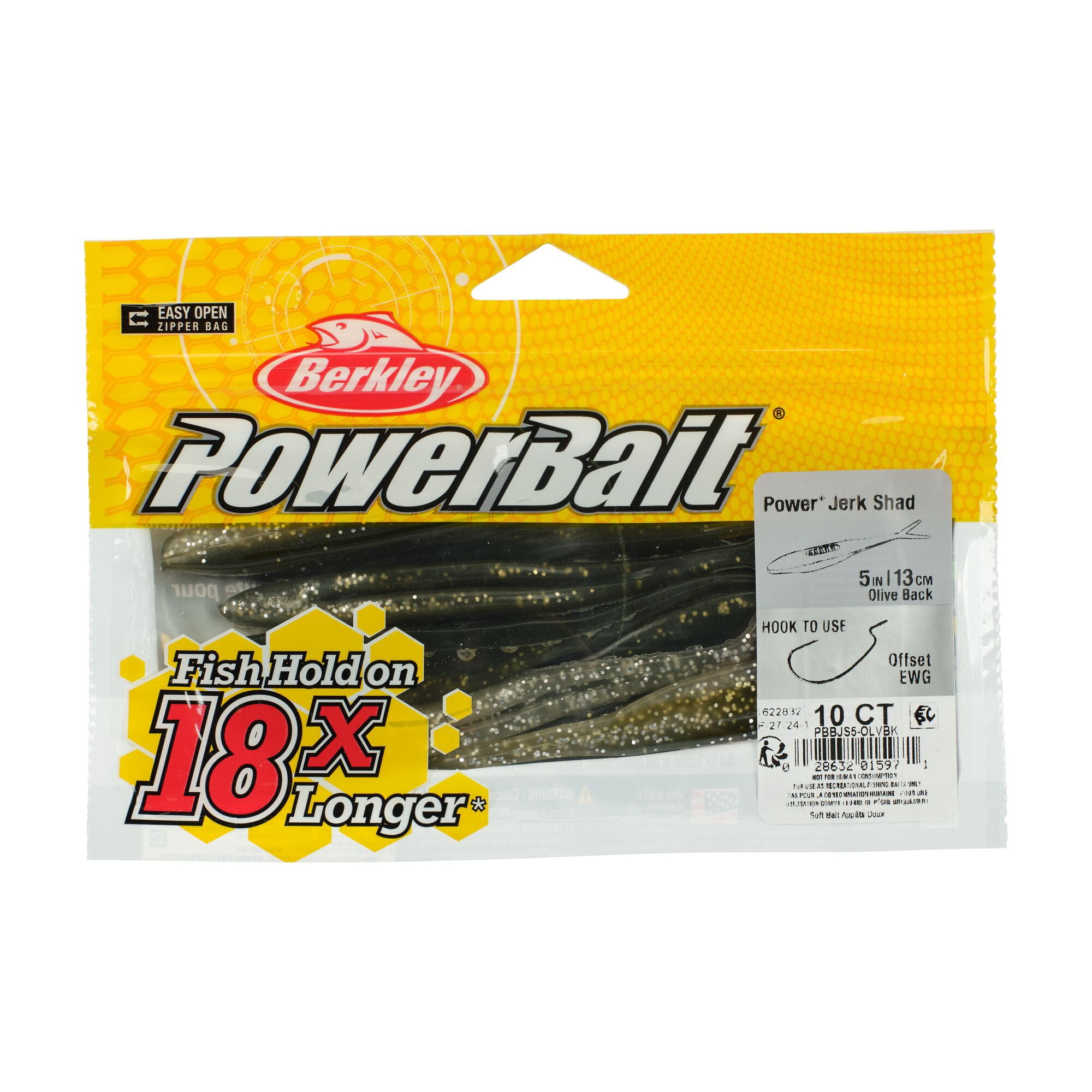 Berkley PowerBait® Power® Jerk Shad, 5 in, Minnows, Olive Back (10 Count)