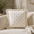 thumbnail image 3 of Leutsin Mini Spider Ruffle Decorative Pillow, 18 x 18 inch Cream Beige Grid Throw Pillow Halloween Indoor Decor, Vintage Farmhouse Accent Cushion, 3 of 5