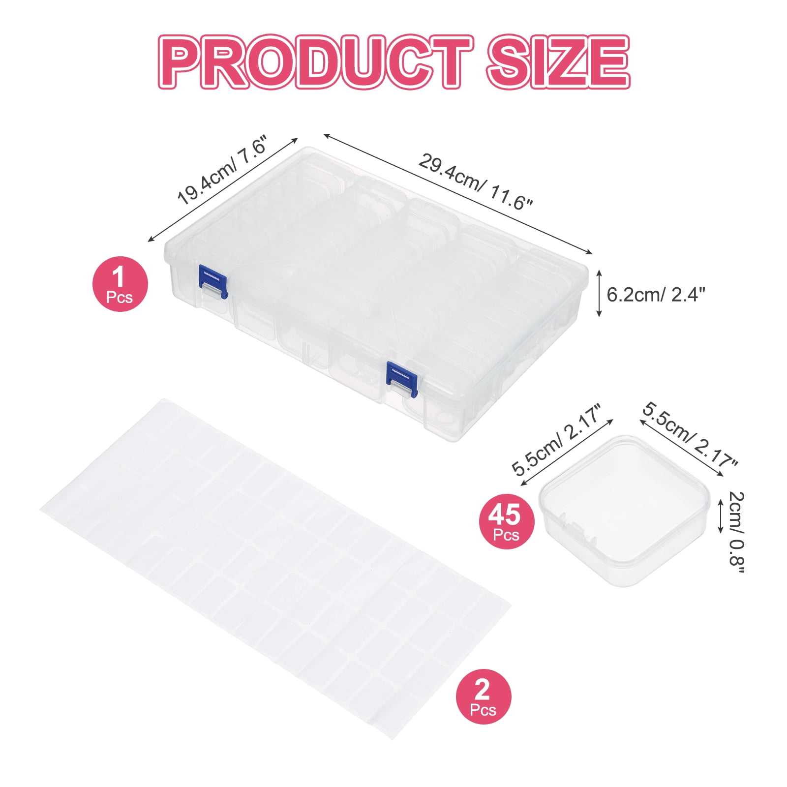 Uxcell 45 Slots Diamond Art Storage Containers, Clear Plastic Diamond Art Painting Beads Organizer Case Accessories with Labels for Jewelry Nail Crafts Rhinestones, 11.6x7.6x2.4inch