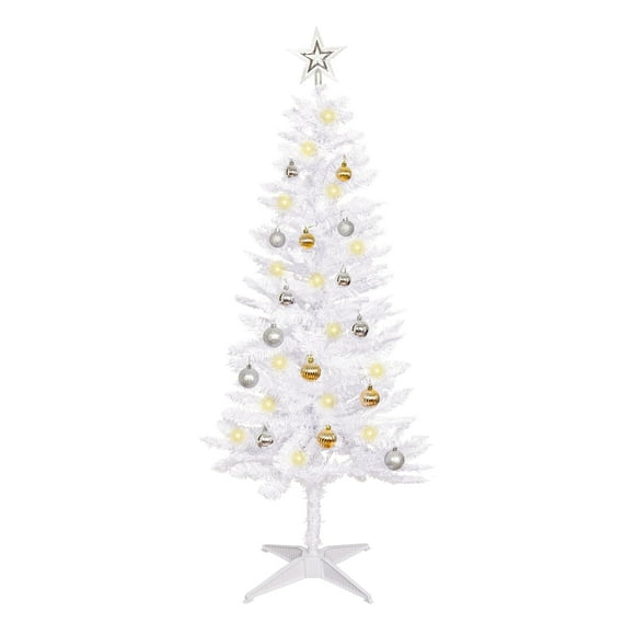 Árbol de Navidad blanco brillante SUNSHINE DECOR Con luz de 1,2 m y adornos
