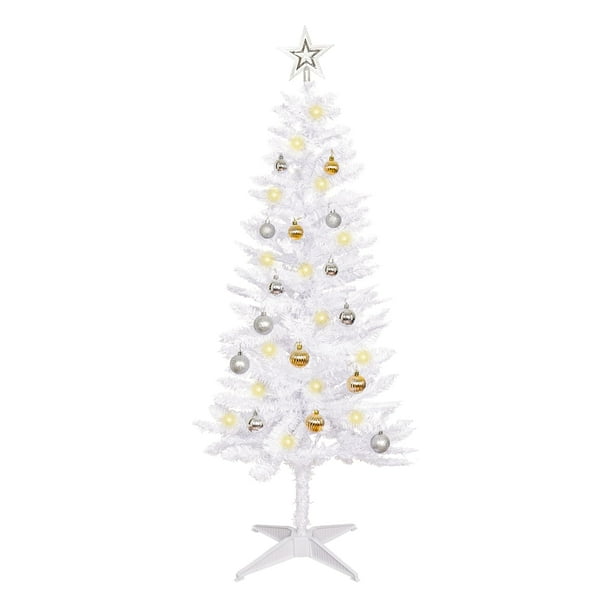 Árbol de Navidad blanco brillante SUNSHINE DECOR Con luz de 1,2 m y adornos