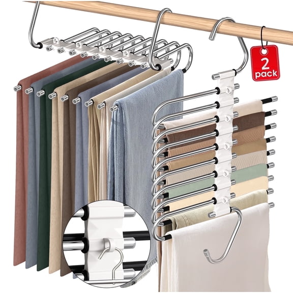 Scidweet Clothes Hangers, 2 Pack Space Saving Hangers Pants Rack Skirt Hangers Magic Closet Hangers Closet Organizer Pants Hanger Multifunctional Non-Slip Hangers
