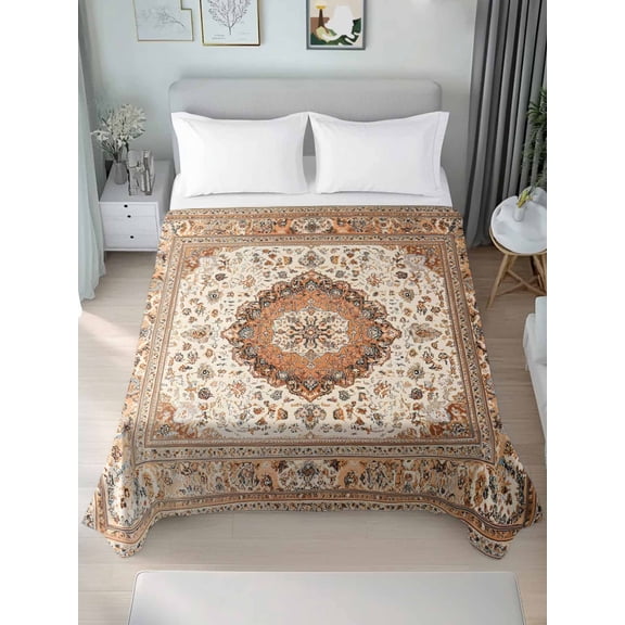 Queen Size Flat Sheet Only,Bohemian Ethnic Style Pattern Soft Top Bed Sheets Breathable Bedding Sheet Vintage Farm Floral Microfiber Hotel Luxury Top Sheets