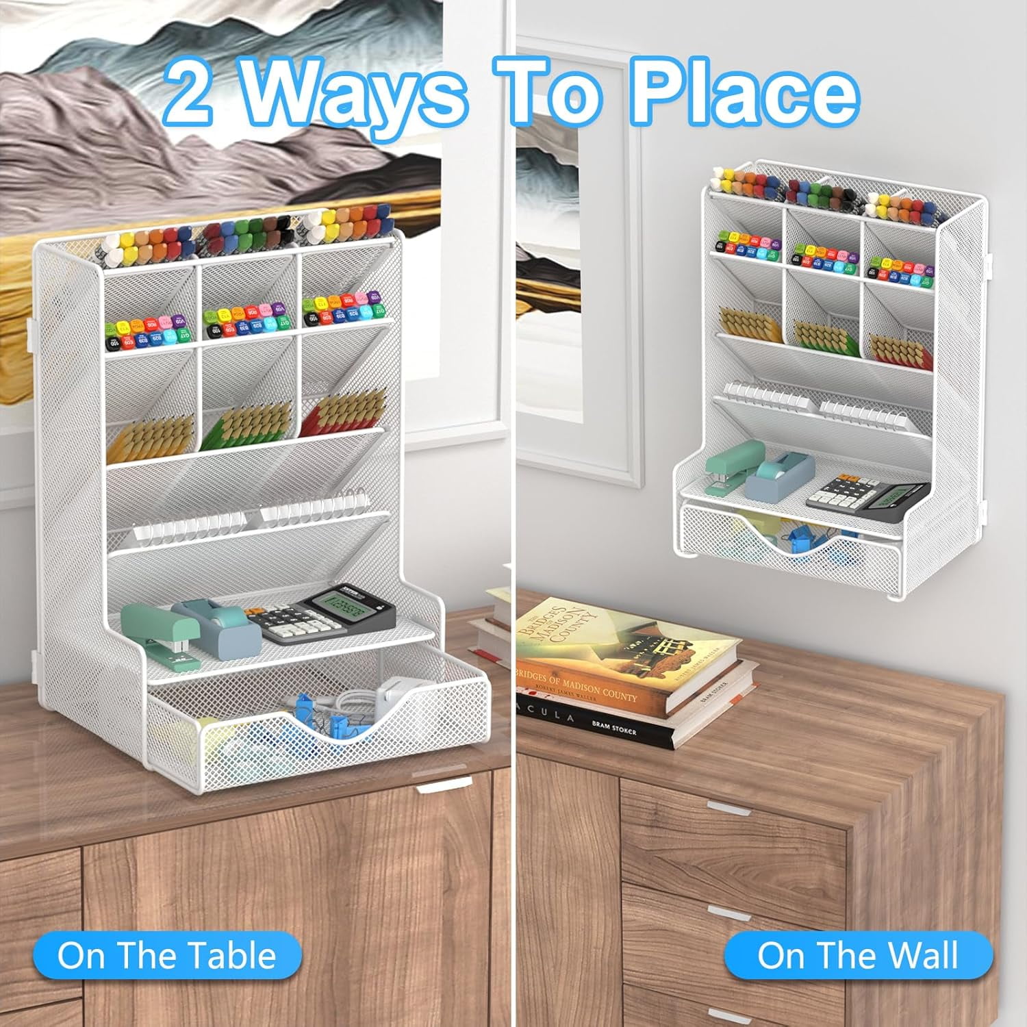BOHDK Pen Organizer with Drawer for Desk, White