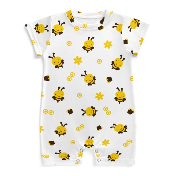Cartoon Bees Honey Newborn Infant Baby Romper Boy Girl Bumblebee Floral Honeycomb Summer Round Neck Short Sleeve Jumpsuit Bodysuit