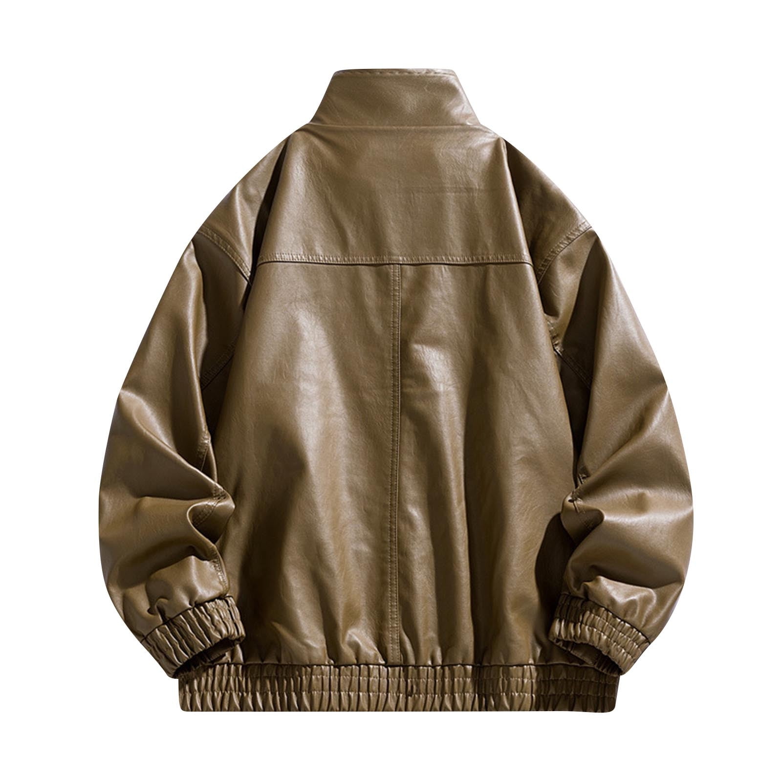 Xzbqbs Leather Jacket for Men Zip-Up Oversized Motorcycle Bomber