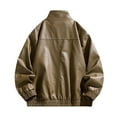 thumbnail image 3 of Donemore Men's Biker Vintage PU Leather Jacket Solid Color Zipper Pockets Long Sleeve No Hood, 3 of 3