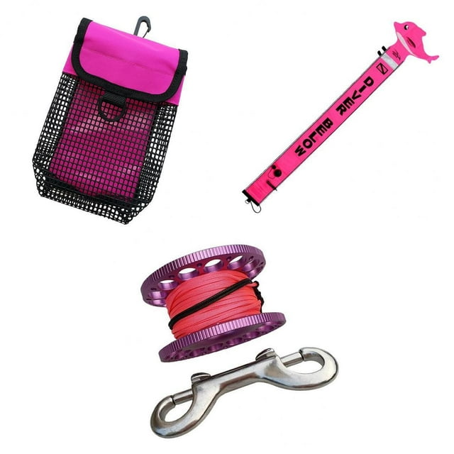 Buzo de buceo debajo de marcadora de superficie SMB con carrete + bolsa de malla 6FT Roseo