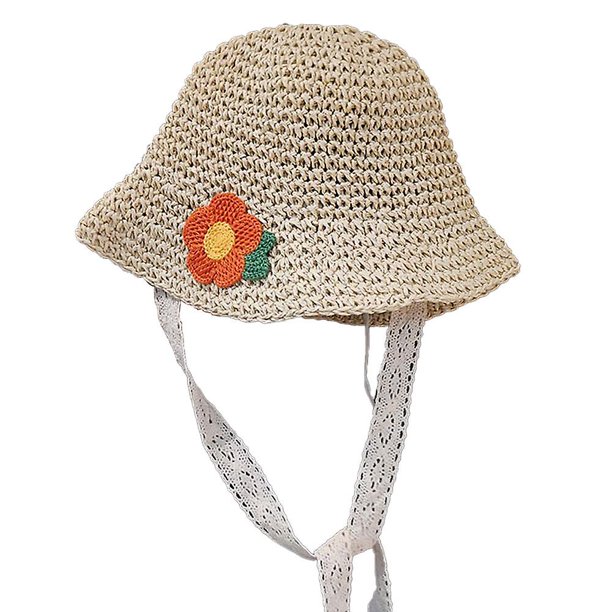 Circunferencia de la cabeza 52 cm Sombrero de paja de verano para niños Sombrero de pescador de encaje lindo Sombrero para el sol para bebé
