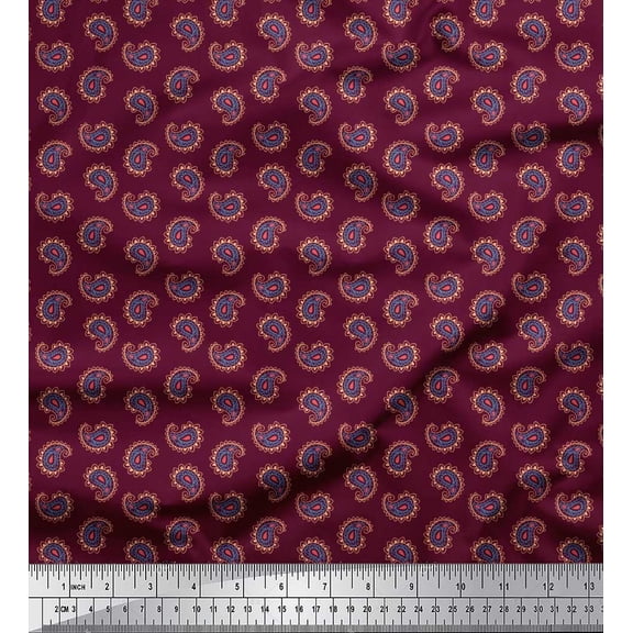 Soimoi Velvet Fabric Artistic Paisley Print Fabric by the Yard 58 Inch Wide