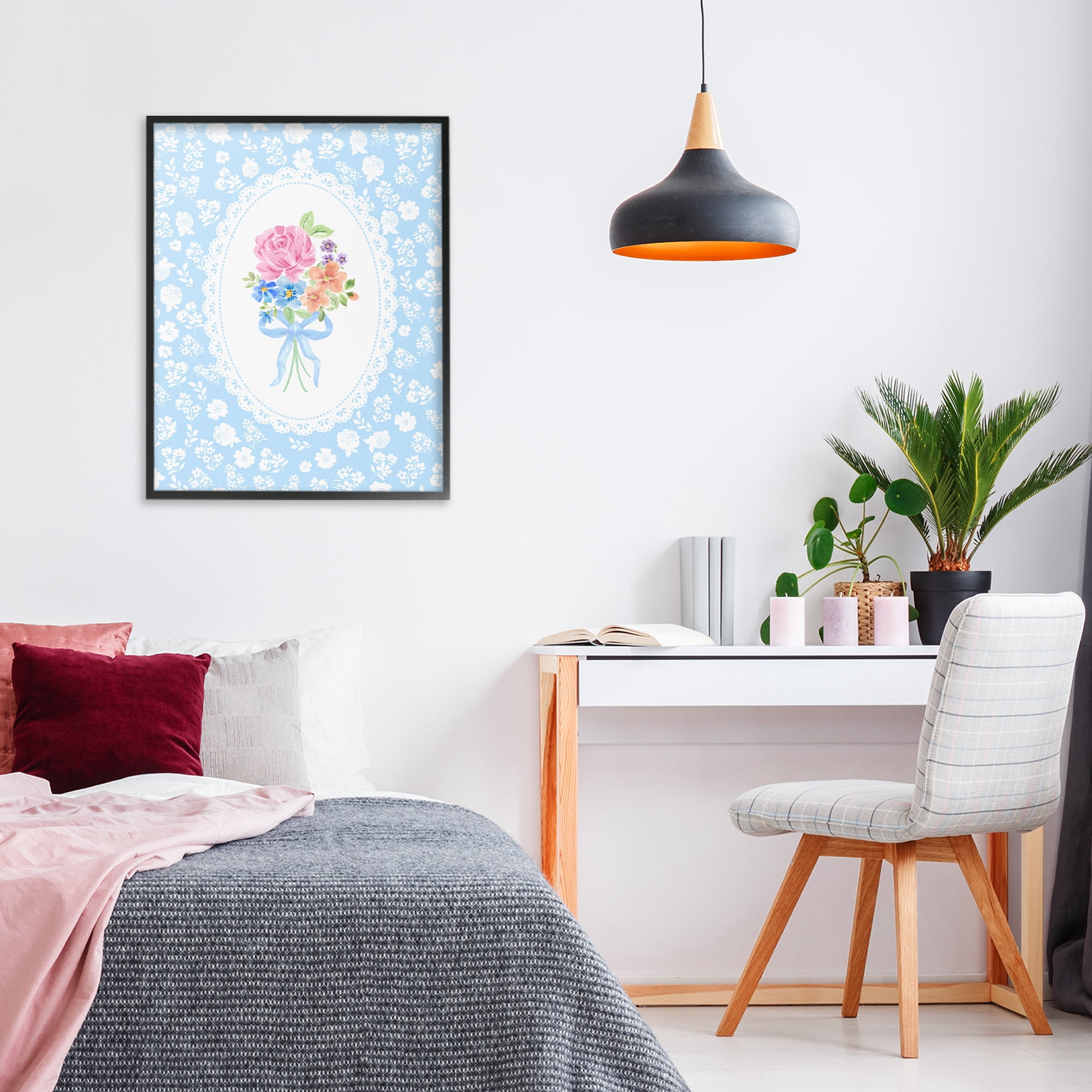 Stupell Industries Blue Feminine Bouquet Black Framed Giclee Art, design by Corinne Haig