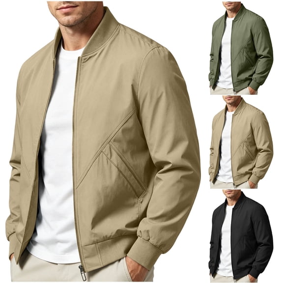Danhjin Men's Casual Jackets Zip up Long Sleeve Stand Collar Fall Winter Outerwear Solid Color Comfy Fashion Coats