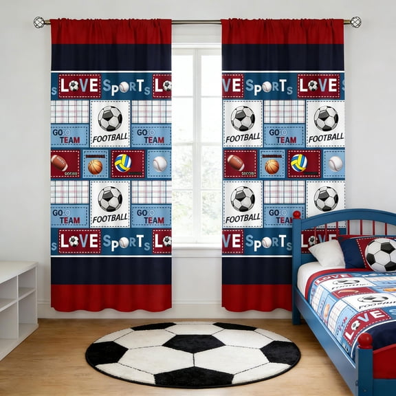 Nkmbld Blackout Curtains Set of 2 for Bedroom, Colorful Soccer Ball-Shaped Decorative Curtain Kitchen Coffee Curtain Washbasin and Cabinet Dustproofs Drapes
