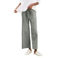 thumbnail image 1 of Pantalones de lino para mujer: pantalones de trabajo de pierna ancha y cintura alta con cordones, estilo informal de negocios con bolsillo para cinturón, estilo liso/estampado, tallas S-XXL., 1 of 8