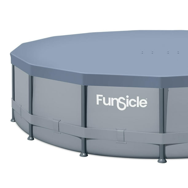 Funsicle 15ft Oasis Round Above Ground Frame Pool, Gray, SkimmerPlus Pump, Ladder & Cover, Age 6 & up, Round above ground pool