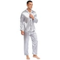 thumbnail image 4 of Mufeng Satin Silk Pajamas Set for Men Long Sleeve Sleepwear Button-Down Pj 2Pcs Comfy Loungewear Grey XL, 4 of 6