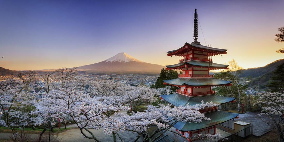 Japan, Yamanashi Prefecture, FujiYoshida, Chureito Pagoda, Mt Fuji and Cherry Blossoms Print Wall Art by Michele Falzone Sold by Art.Com