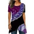 thumbnail image 1 of DYMADE Women Round Neck Printing Irregular Hem Short Sleeve Tunic T-Shirt Top, 1 of 4