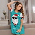 thumbnail image 3 of Easygdp Cute Santa Claus Camisón de manga corta para mujer, informal, estampado, 3 of 6