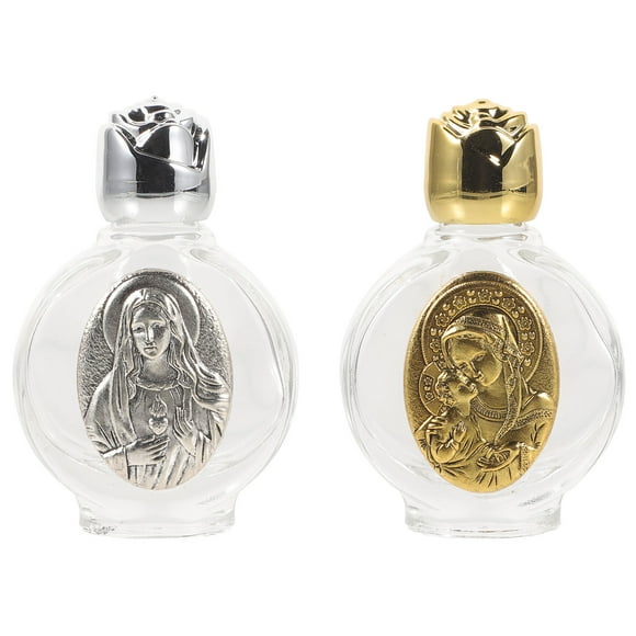 MasteelfCA 2pcs Glass Holy Water Bottle Embossed Glass Holy Water Bottle Pocket Holy Water Bottles
