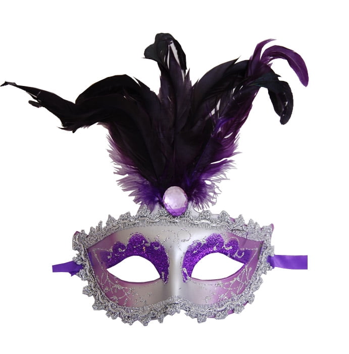 Feather Venetian Masquerade Costume Ball Prom Party Wedding Gold Purple Mask 