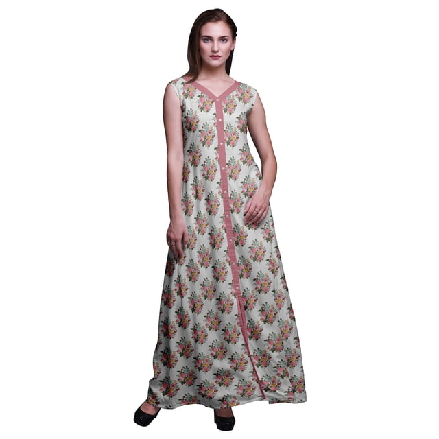 Bimba Robe Longue Florale pour Femme, Fête, Col en V, Fente avant, Sans Manches, Maxi, Très Petit