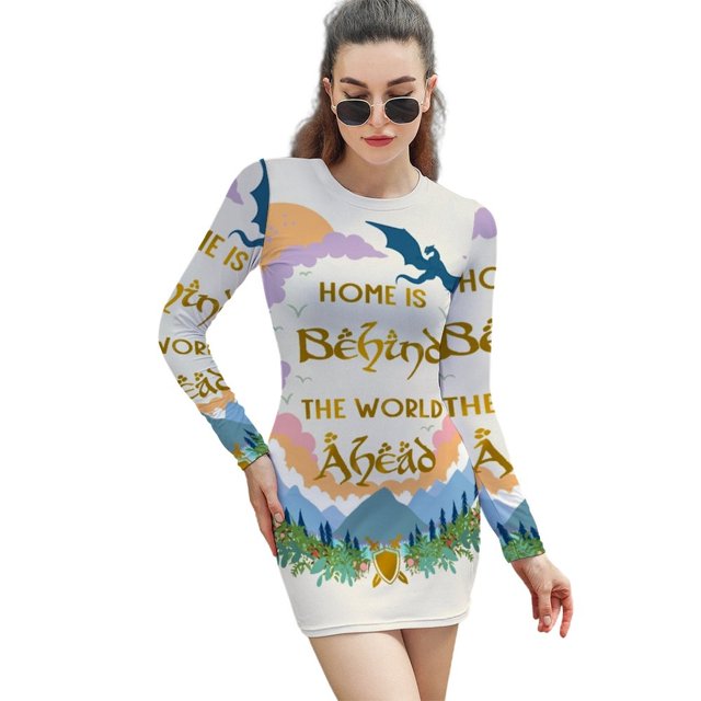 Home Is Behind The World Robe à Encolure Carrée devant Robe d'Été Douce Femme Élégante Imprimé Dos Nu Cottagecore Halfling Dnd